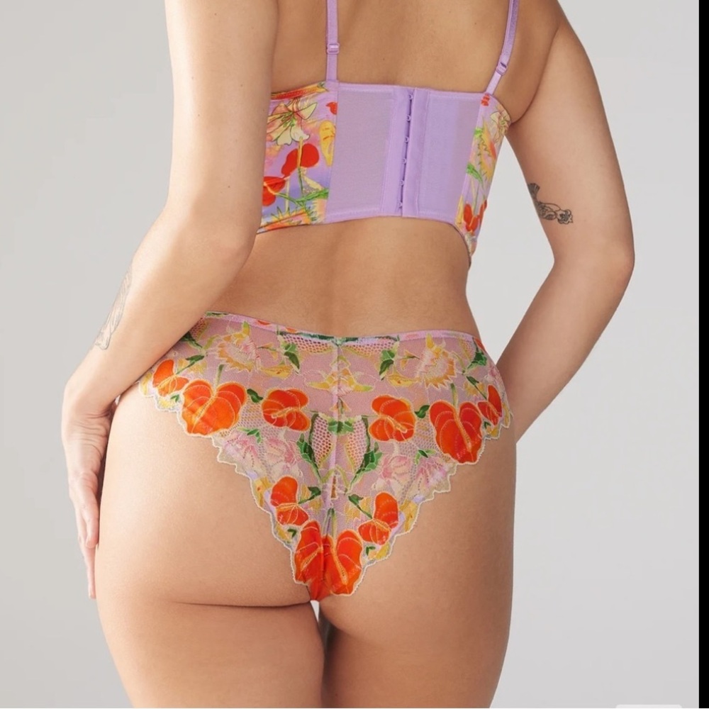 Savage X Fenty Purple Prism Mutha Nature Satin Unlined Demi Bra Cheeky Panty Set - Picture 5 of 12